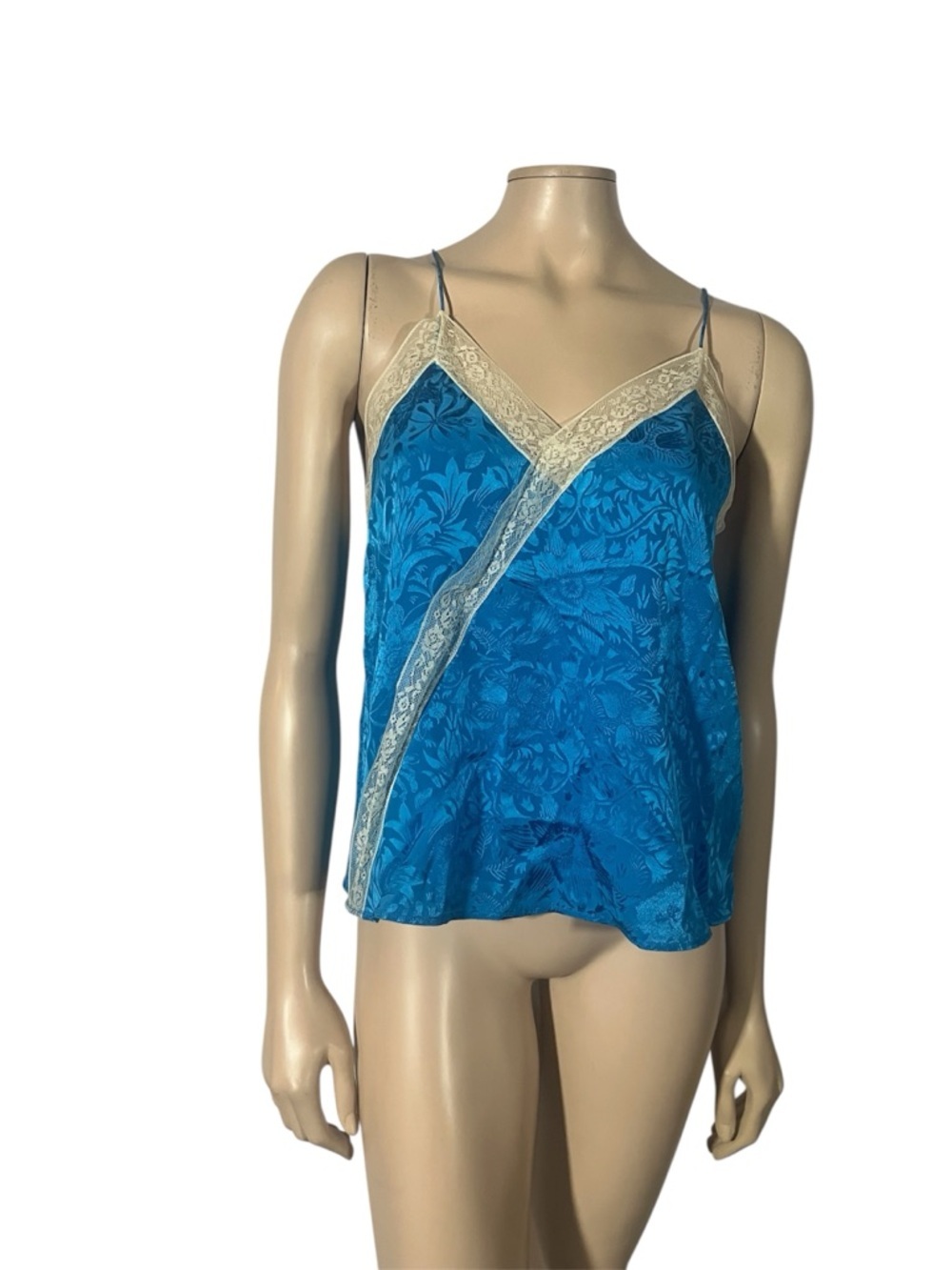 Zadig & Voltaire Cora Jac Kaleido Blue Floral Lace Trim Camisole Top